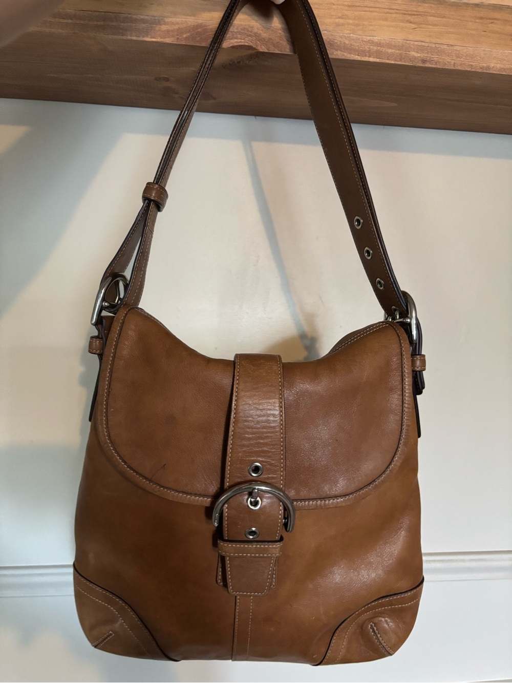 Y2k soho Leather Brown Shoulder Bag with Buckle Detail
